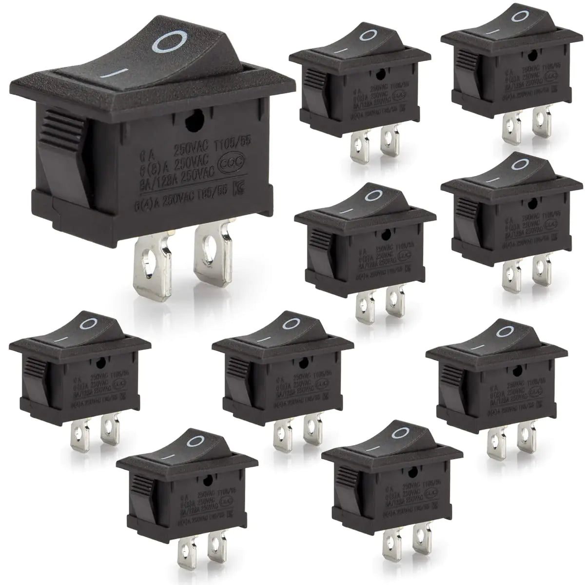 DIYhz 10 Pcs Environmental Protection Boat Rocker Switch AC 6A/250V 10A/125V 2 Solder Lug SPST On/Off 2 Pin Mini Boat Rocker Switch for Electrical Products