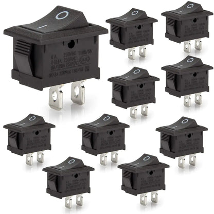 DIYhz 10 Pcs Environmental Protection Boat Rocker Switch AC 6A/250V 10A/125V 2 Solder Lug SPST On/Off 2 Pin Mini Boat Rocker Switch for Electrical Products