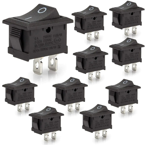 DIYhz 10 Pcs Environmental Protection Boat Rocker Switch AC 6A/250V 10A/125V 2 Solder Lug SPST On/Off 2 Pin Mini Boat Rocker Switch for Electrical Products