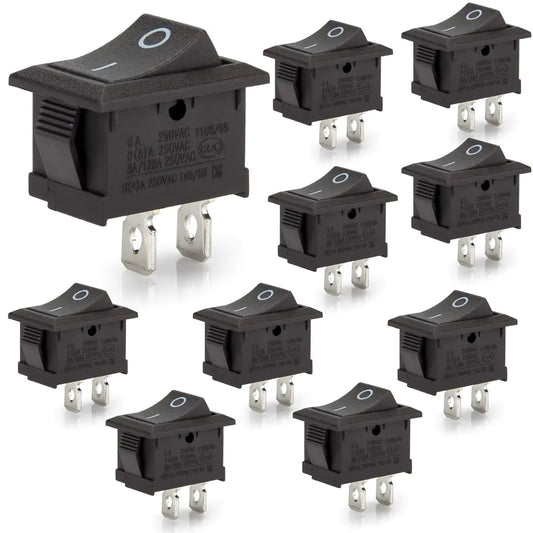 DIYhz 10 Pcs Environmental Protection Boat Rocker Switch AC 6A/250V 10A/125V 2 Solder Lug SPST On/Off 2 Pin Mini Boat Rocker Switch for Electrical Products