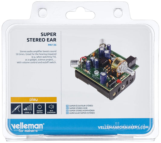Velleman Inc – Super Stereo Ear MiniKit MK136 – Entry Level Audio Amplifier Soldering Project