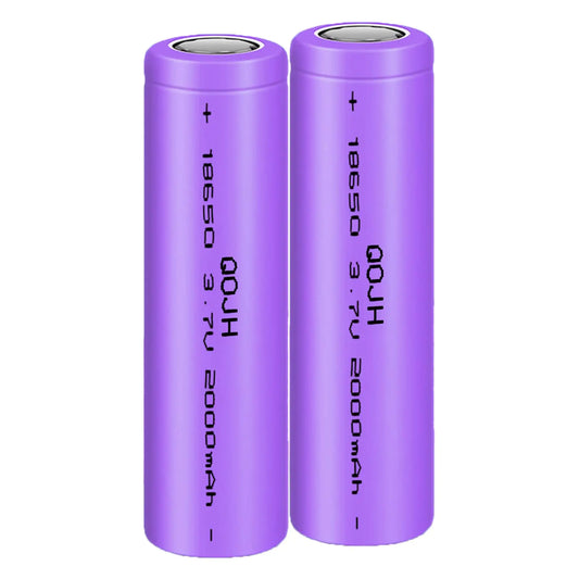 QOJH 3.7volt 18650 Rechargeable Battery Li-ion Battery 18650 Flat top Real Capacity 2000mAh for Headlamp LED Flashlight Solar Lights Remote Control Toy Mini Fans etc (Purple)